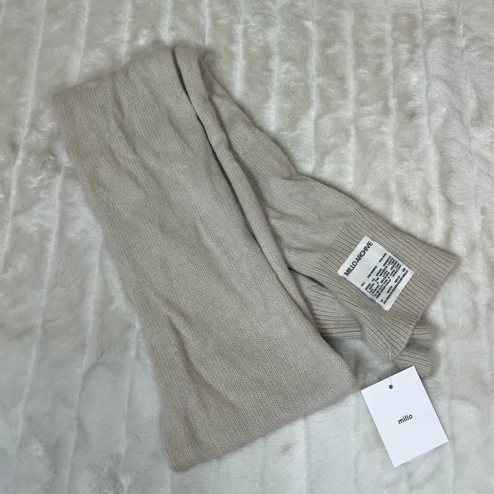 NWT Millo Archive Beige Angora Muffler Ribbed Casual Fall Winter Unisex Scarf